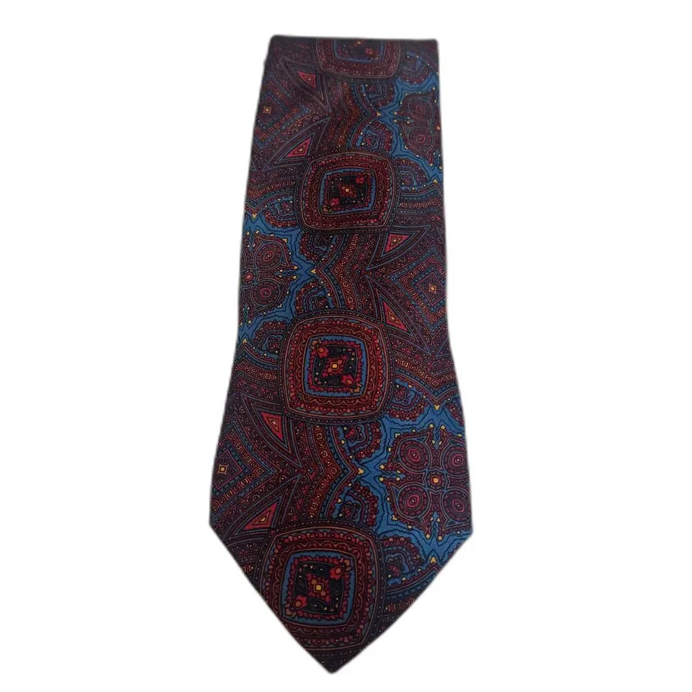 Vintage Hugh Parsons Selfridges England 100% Silk Necktie Blue Red Paisley Tie